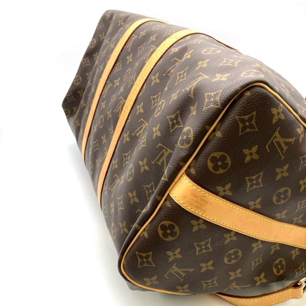 LOUIS VUITTON Authentic Brown Monogram Leather Keepall 50 Boston Bag - Picture 4 of 9